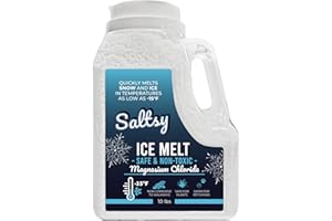 MAXTITE Saltsy Ice Melt - 10 lbs Shaker Jug - Pet-Safe Magnesium Chloride Pellets for Walkways, Driveways, Etc - Round Pellets Act Fast & Maximize Melting - 2X Melting Power vs Rock Salt -Use w Salt Spreaders