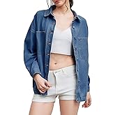 Women Denim Jacket Shacket Long Sleeve Oversize Boyfriend Jean Jacket Shirt