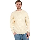 SAOL Men's Irish Aran Sweater, 100% Merino Wool Crew Neck Pullover, Made in Ireland