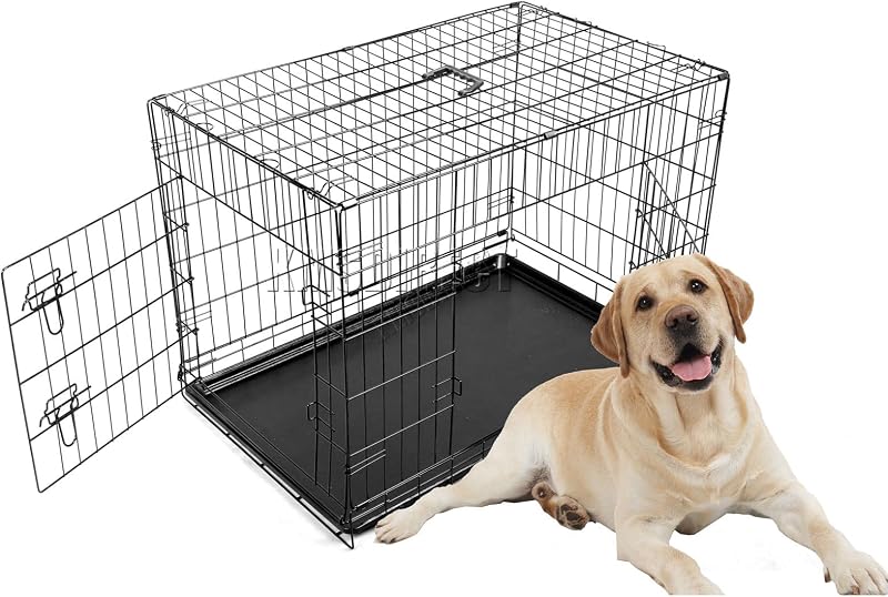 FOXHUNTER 36 Inch Pet Dog Training Cage Crate Carrier with Two Doors