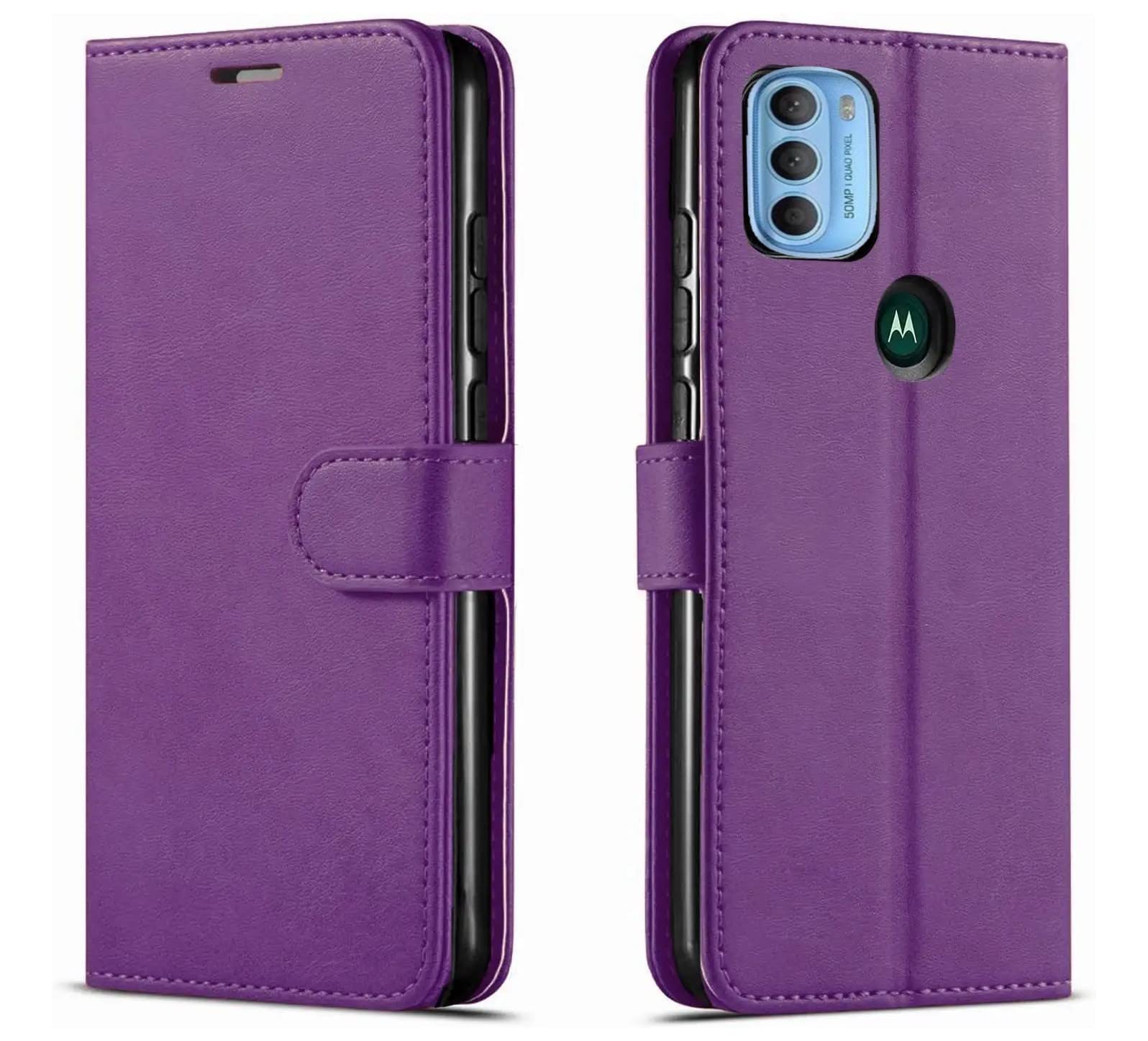 NWNK13 For Motorola Moto E20 / E30 / E40 Case Leather Wallet Book Flip Folio Stand View Magnetic Closure with Card Slots Cover for Moto E30 (Purple)