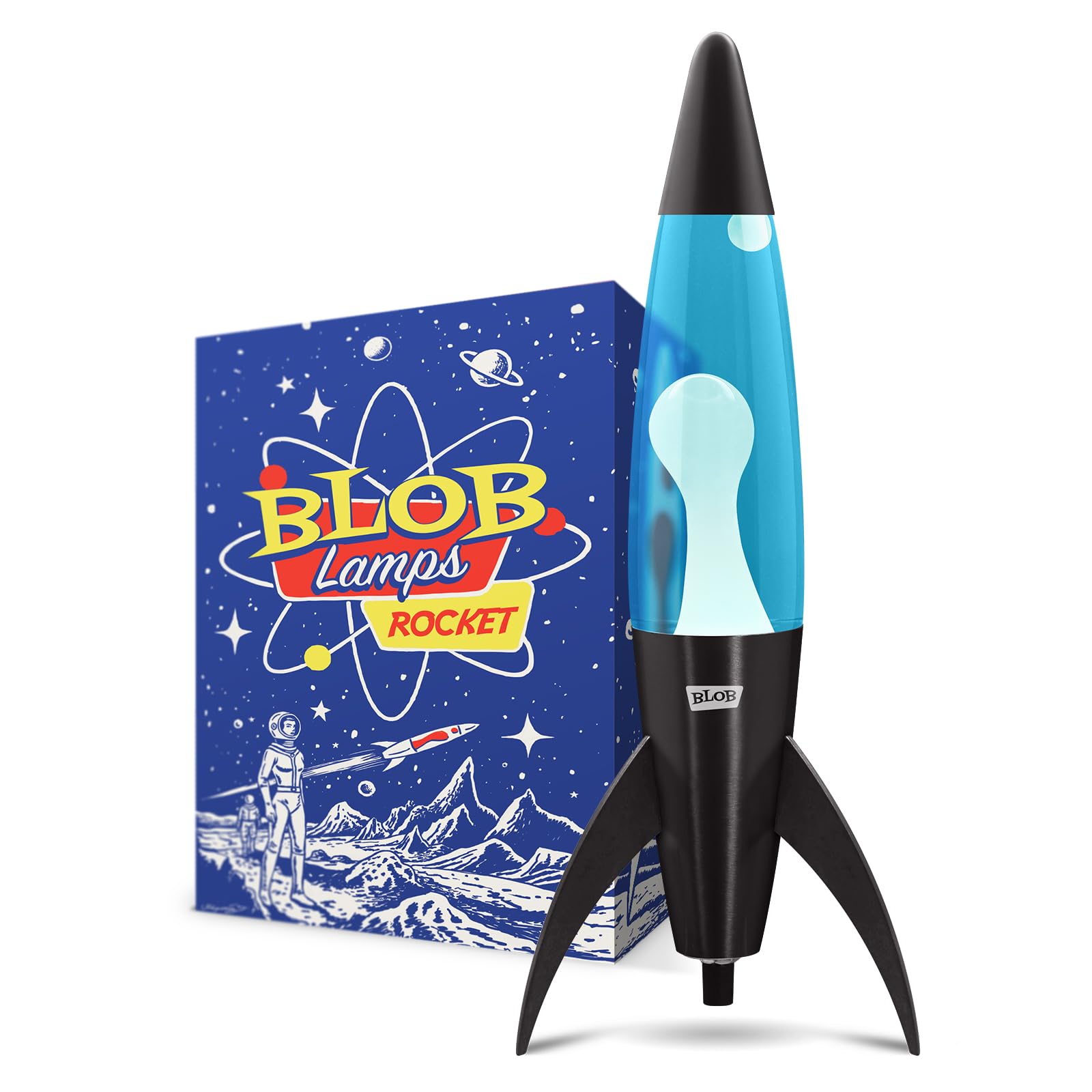 Blob Lamps Rocket Liquid Motion Lamp White Wax Blue Liquid Matt Black Metal Base & Cap 17” Mood Lamp Light
