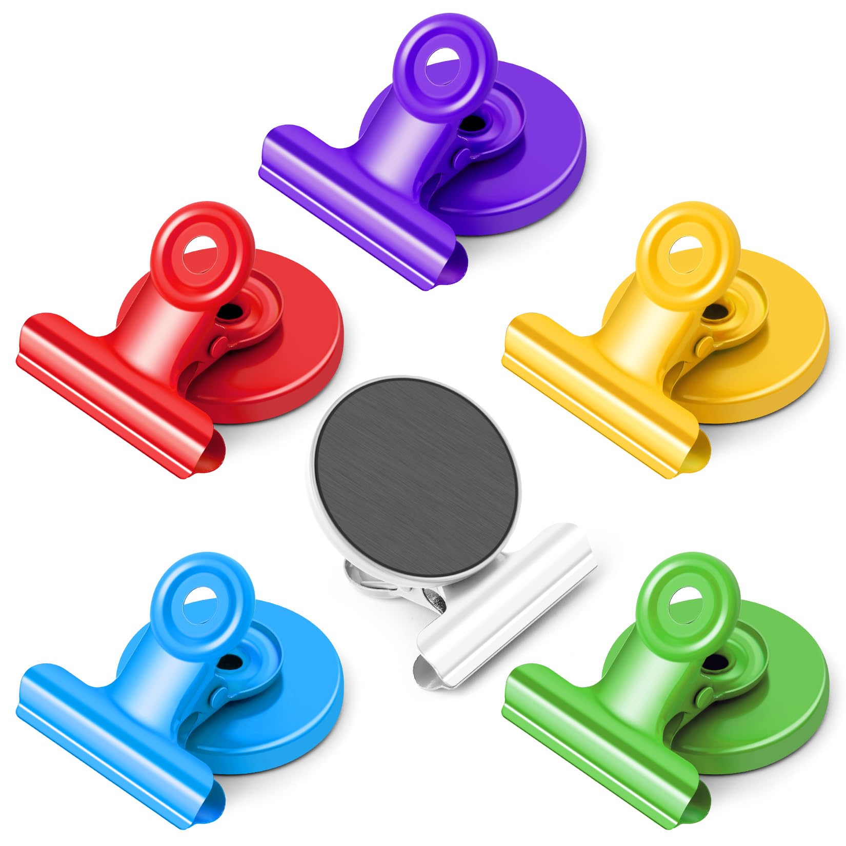FINDMAG Fridge Magnets Clip, 6 Pack Colorful Magnetic Clips Heavy Duty, Strong Clips with Magnet, Strong Magnet Clips for Whiteboard, Fridge, Office, Classroom, Photos, Bags