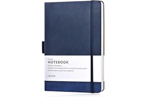 LEMOME Thick Classic Notebook with Pen Loop - A5 College Ruled Hardcover Writing Notebook with Pocket + Page Dividers Gifts, Banded, Large, 180 Pages, 8.4 x 5.7 in