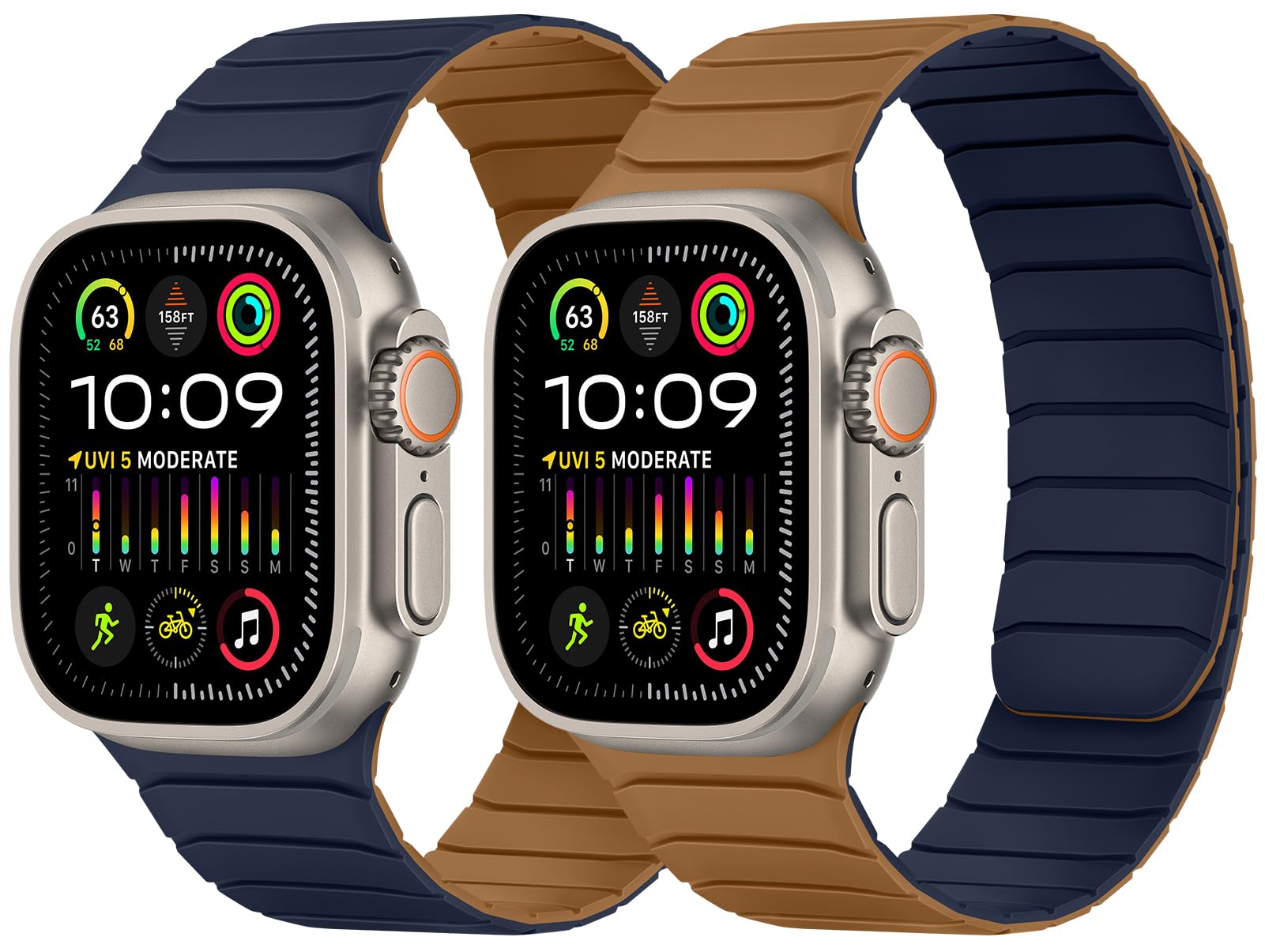 Tasikar Double Sided Wearable Magnetic Band Compatible with Apple Watch 49mm 46mm 45mm 44mm 42mm 41mm 40mm 38mm, Soft Silicone Sport Strap Loop for iWatch Ultra 3 2 1 SE Series 11 10 9 8 7 6 5 4 3 2 1, Brown Indigo