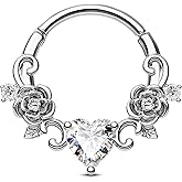 Jewseen Floral Heart Zircon Septum Clicker Surgical Steel Tragus Rook Helix Conch Cartilage Earring 16G Piercing Jewelry