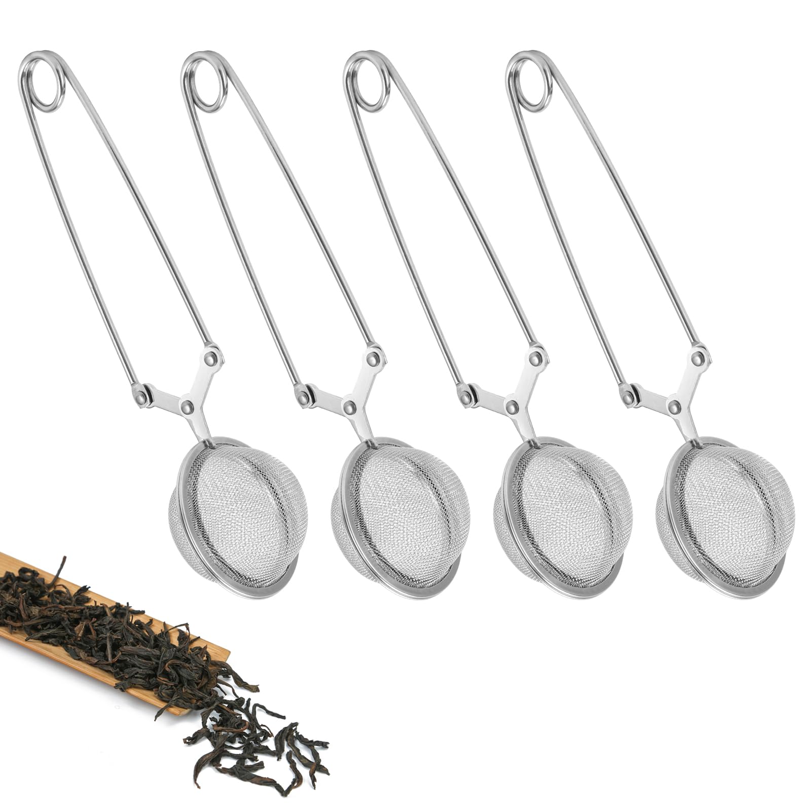 4 Pack Stainless Steel Tea Infuser with Handle, Ø 4.5 cm, Fine Mesh Strainer Ball for Loose Leaf Tea, Reusable Tea Filter, Ideal for Herbal & Green Tea Brewing