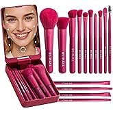 BS-MALL Travel Makeup Brush Set Foundation Powder Concealers Eye Shadows Makeup Set with LED light Mirror 14 Pcs (HotPink)
