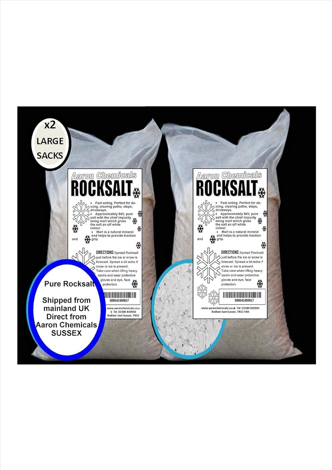 Rock Salt White 2 x 25kg by Aaron Chemicals HIGH Quality deicing Rock