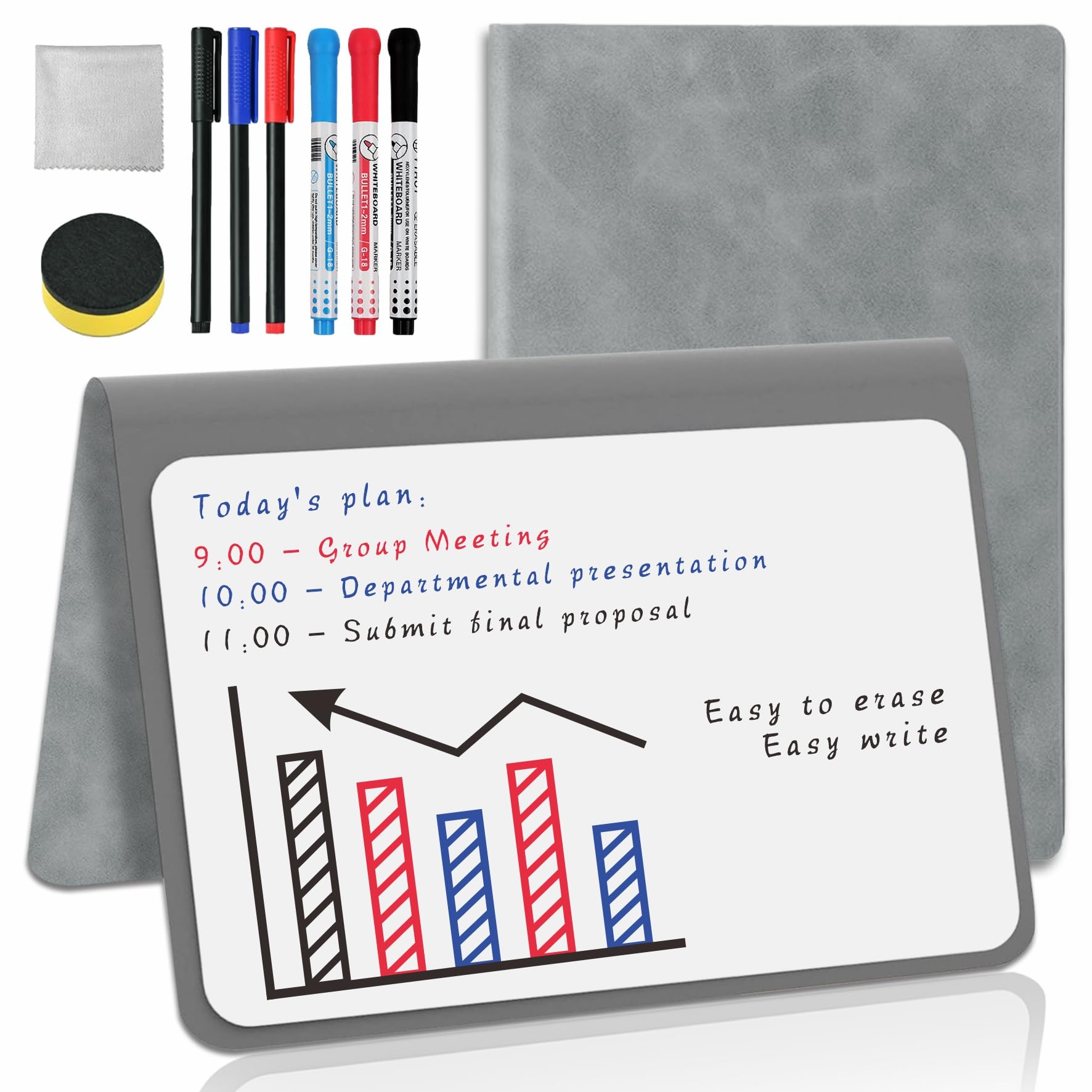 Whiteboard A5 Grey Small Whiteboard Notebook Mini Desk White Board with Erasable Pens Dry Erase to do List White Board for School Office Supplies Desk Accessories