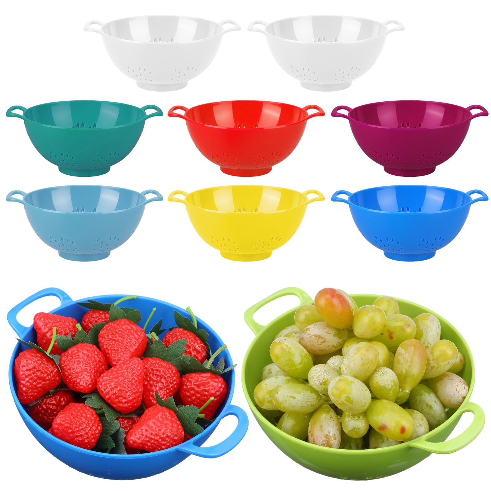 Photo 1 of 10 Pack 6-inch Mini Plastic Colander, BPA-Free Kitchen Dishwasher Safe Strainer with Double Handles for Berries Vegetables Fruits, 8 Colors