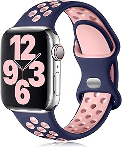 Vcegari Sports Band Compatible with Apple Watch 38mm 40mm, Soft Breathable Silicone Strap for iWatch SE Series 6 5 4 3 2 1, Blue/Pink M/L