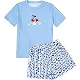 LYANER Women's Pajama Sets Cartoon Print Short Sleeve Tee and Shorts Cute Graphic Pjs Sleepwear with Pockets