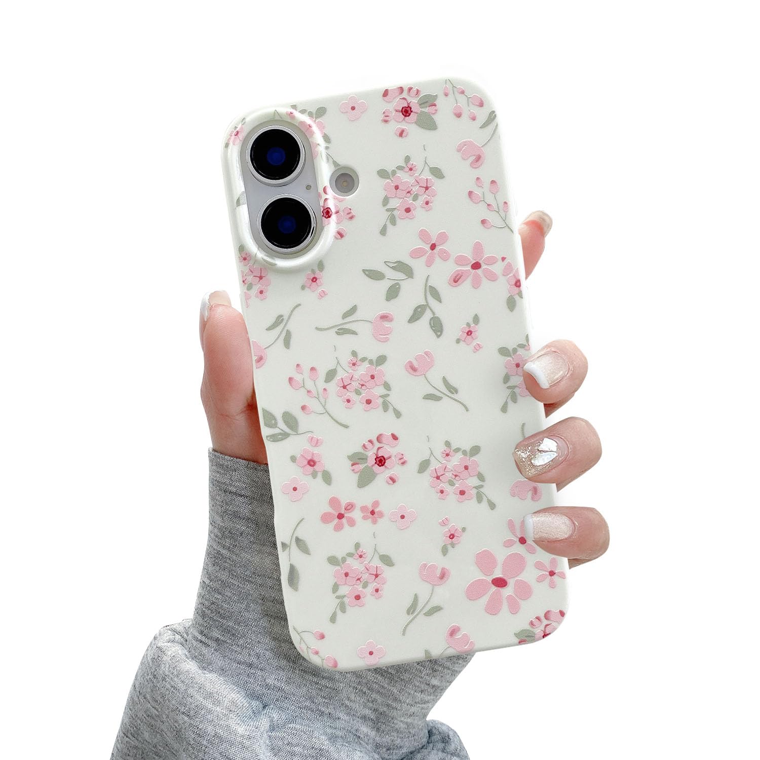 QLTYPRI for iPhone 16 Case, Cute Pink Floral Flower Pattern Aesthetic Phone Case, Raised Camera Protection Soft Slim TPU Shockproof Protective Phone Cover for Girls Women - Pink