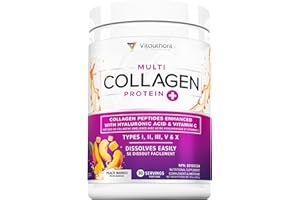 Multi Collagen Peptides Powder with Hyaluronic Acid & Vitamin C | Hydrolyzed Collagen Powder Types I, II, III, V, X | Quick D