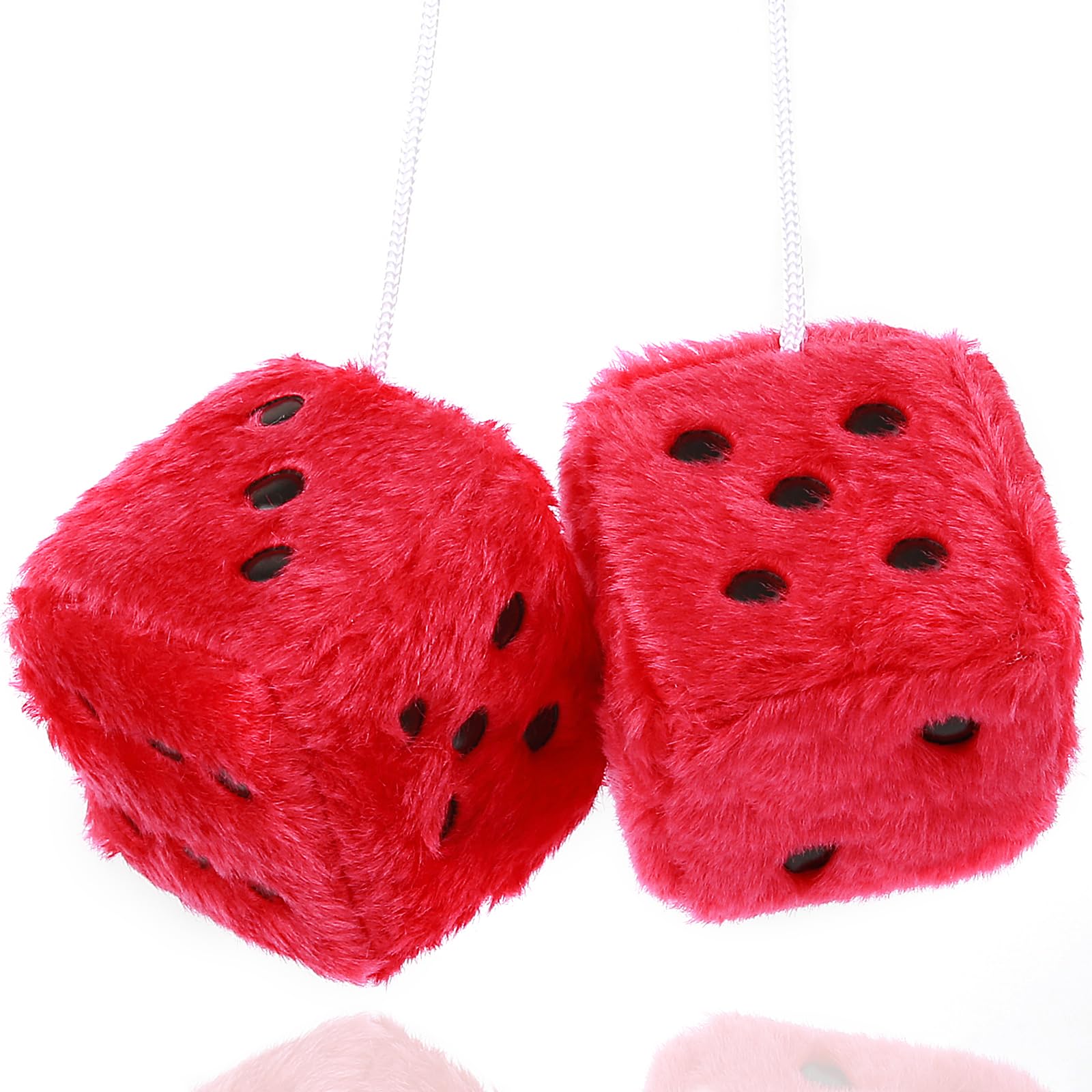 Photo 1 of YGMONER Red Fuzzy Dice for Rear View Mirror, Pair of 2.75" Plush Dice Retro Hanging Ornaments Car Interior Rearview Mirror Decor Accessories (Red)