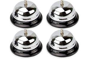 FMP Brands [4 Pack] Call Bells 3.38 Inch - Silver Desk, Stainless Steel Metal Counter Service Bell, Loud and Clear Ring for Elderly, Hotel Reception, Restaurant, Kitchen, Store, School