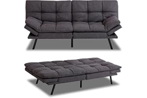 MUUEGM Futon Sofa Bed, Adjustable Futon Couch, Memory Foam Sofa, Modern Loveseat Sofa, Convertible Sofa Sleeper for Compact Space,Apartment, Living Room,Easy Assemble,Grey
