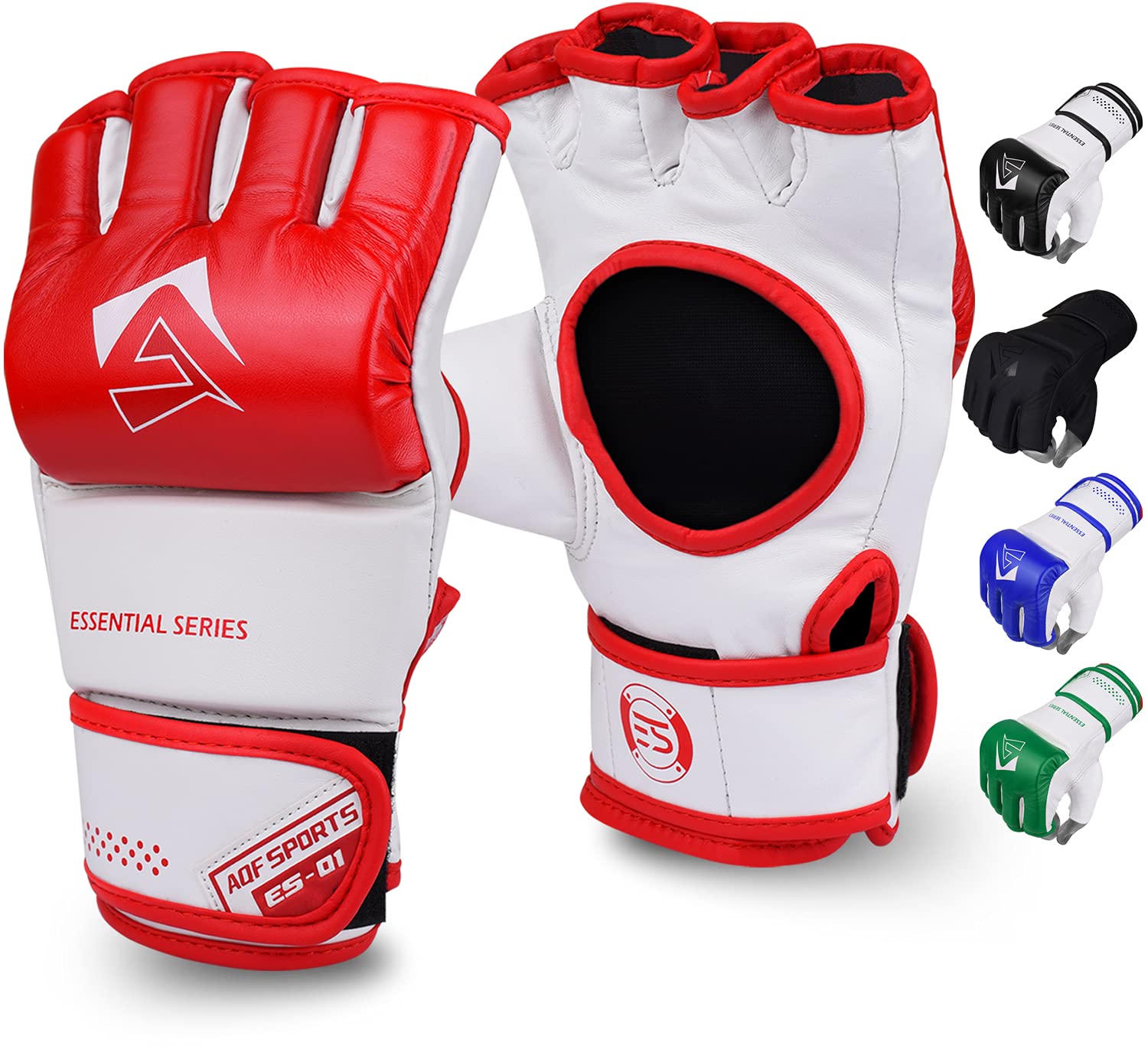 AQF MMA Gloves for Grappling & Martial Arts Training MMA Sparring Gloves Open Palm faux leather for Kickboxing Punching Bag Muay Thai & Cage Fighting (Red, L)