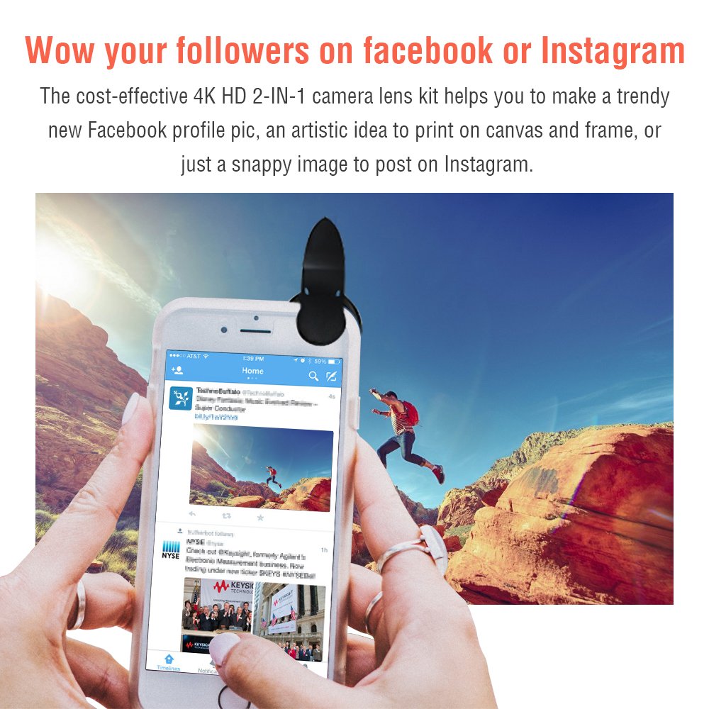 iPhone Lenses Kit - Universal 2 in 1 120°Wide Angle Lens & 15X Macro Lens, Cell Phone Camera Lens for iPhone 7/7 Plus/6s/6s Plus/6/5, Samsung Galaxy & More, Buy 1 Get 1 Free (Gold)