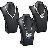 Kigley 3 Pcs Black PU Leather Jewelry Bust Display Necklace Display Stand Necklace Mannequin Holder for Jewelry Displays(11.42 x 6.89 Inch)