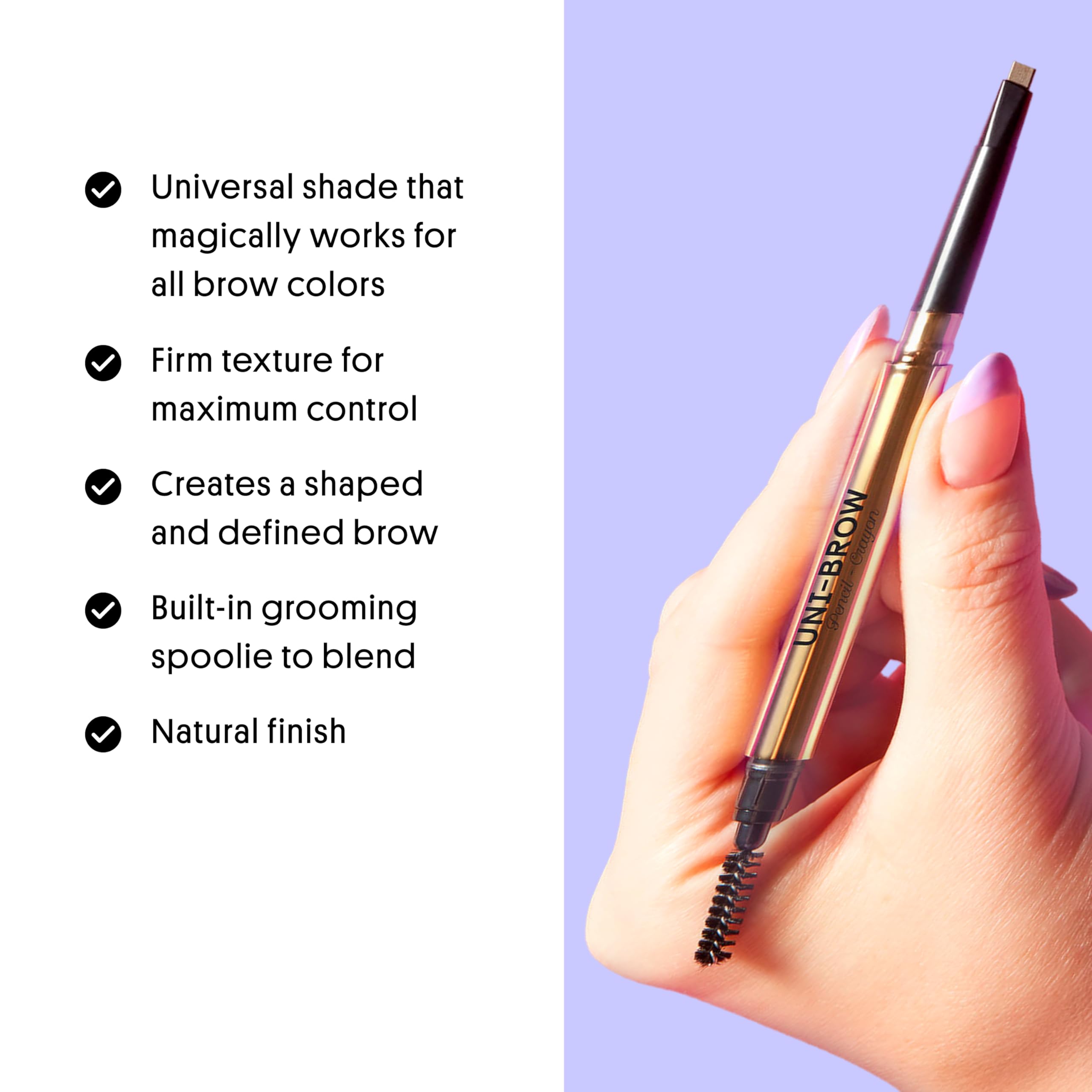 Winky Lux Uni-Brow Eyebrow Pencil, Dual-Ended with Spoolie, Waterproof Brow Definer with Ultra-Fine Tip, Universal Shade for Natural Looking Brows (Brown, Blonde, Taupe)