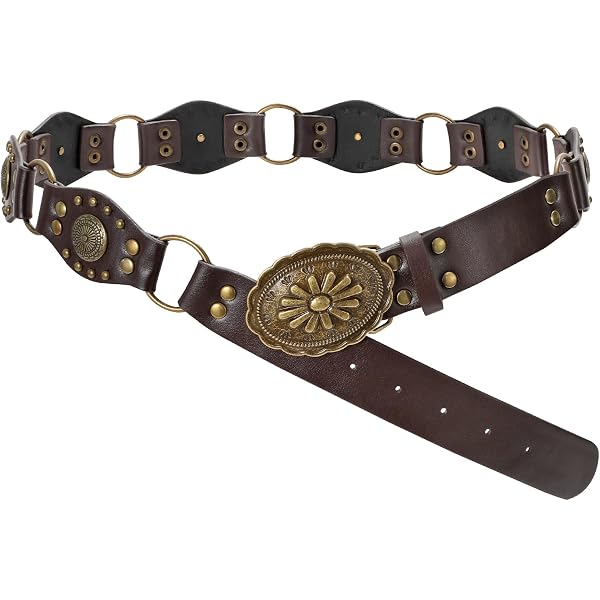 Western Waist Belt Leather Rivet Cowgirl Disc Belt Chic Casual Dress Accessory XZQTIVE Western Belts for Women Vintage Disc Waist Belts  main image 4