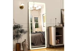 Easly 21"x56" Rectangular Full Length Mirror with LED Lights, Standing or Wall-Mounted Full Body Mirror with Stand, Dimmable 3-Color Lighted Floor Mirror for Bedroom, Dressing Room, Cloakroom