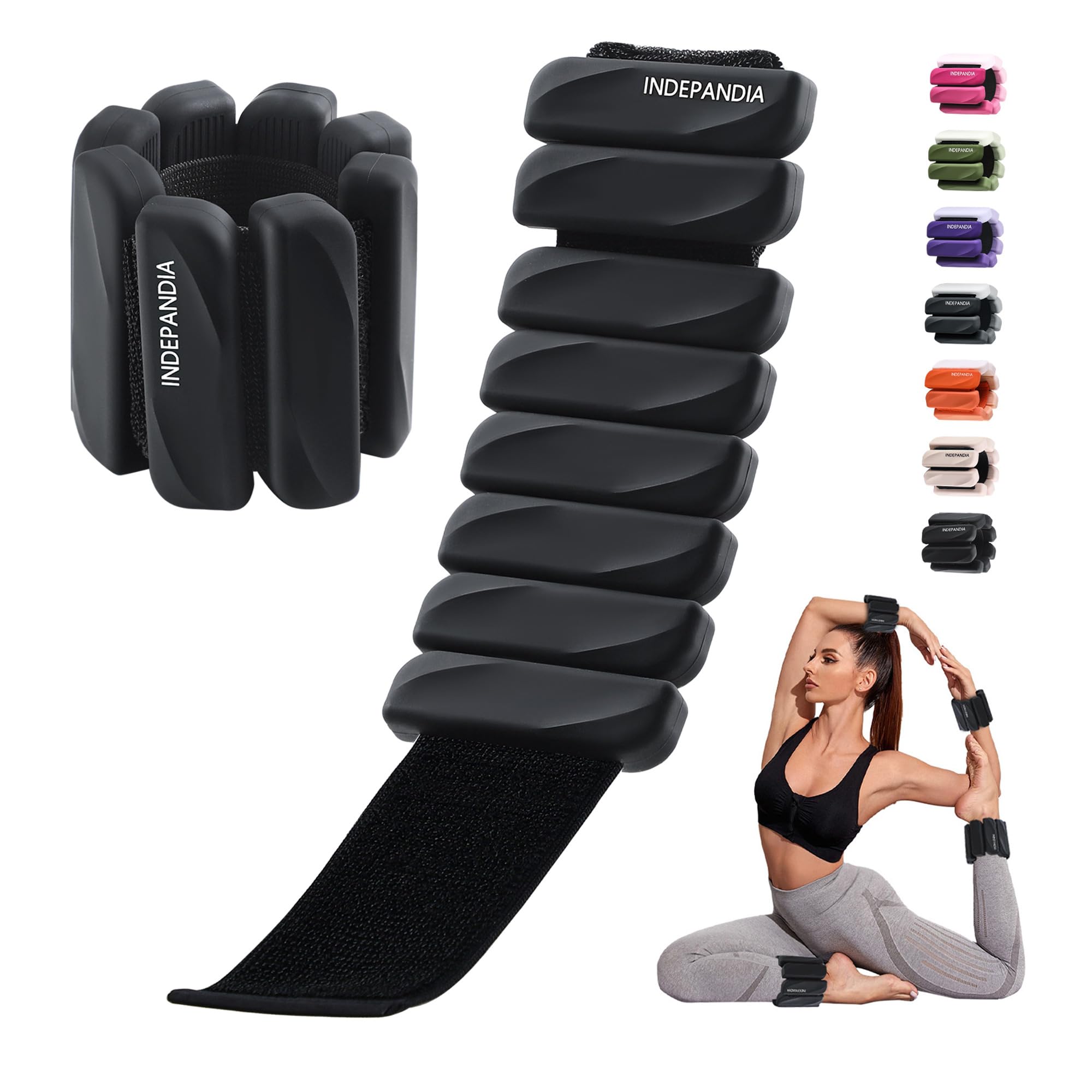 Photo 1 of INDEPANDIA Adjustable Ankle & Wrist Weights for Women & Men, Set of 2 (2lb Each), Silicone Weighted Bangles for Arm, Leg, Walking, Fitness, Yoga, Pilates Workout Black