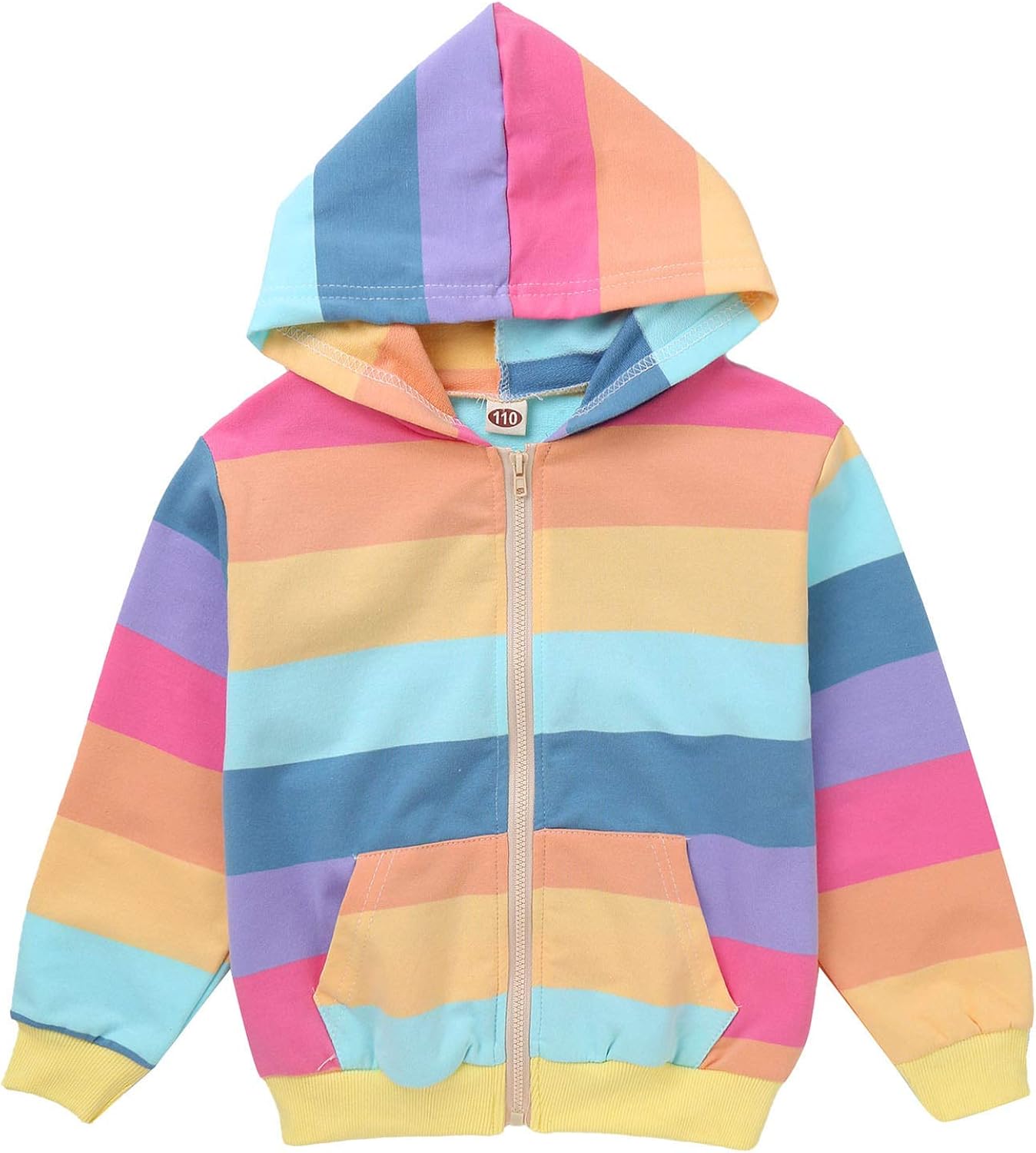 dPois Kids Girls Colorful Rainbow Striped Hoodie Long Sleeve Pockets