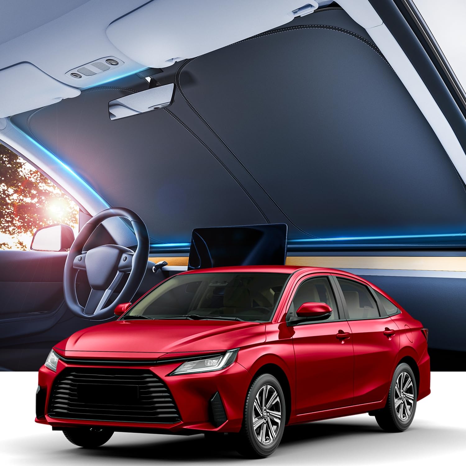 Photo 1 of REEVAA 2025 Upgraded Car Windshield Sun Shade [99% Sun Protection for Ultimate Interior Protection] Keep Cool, Foldable Sunshade Car Accessories with Storage Bag | Small (59" x 29")