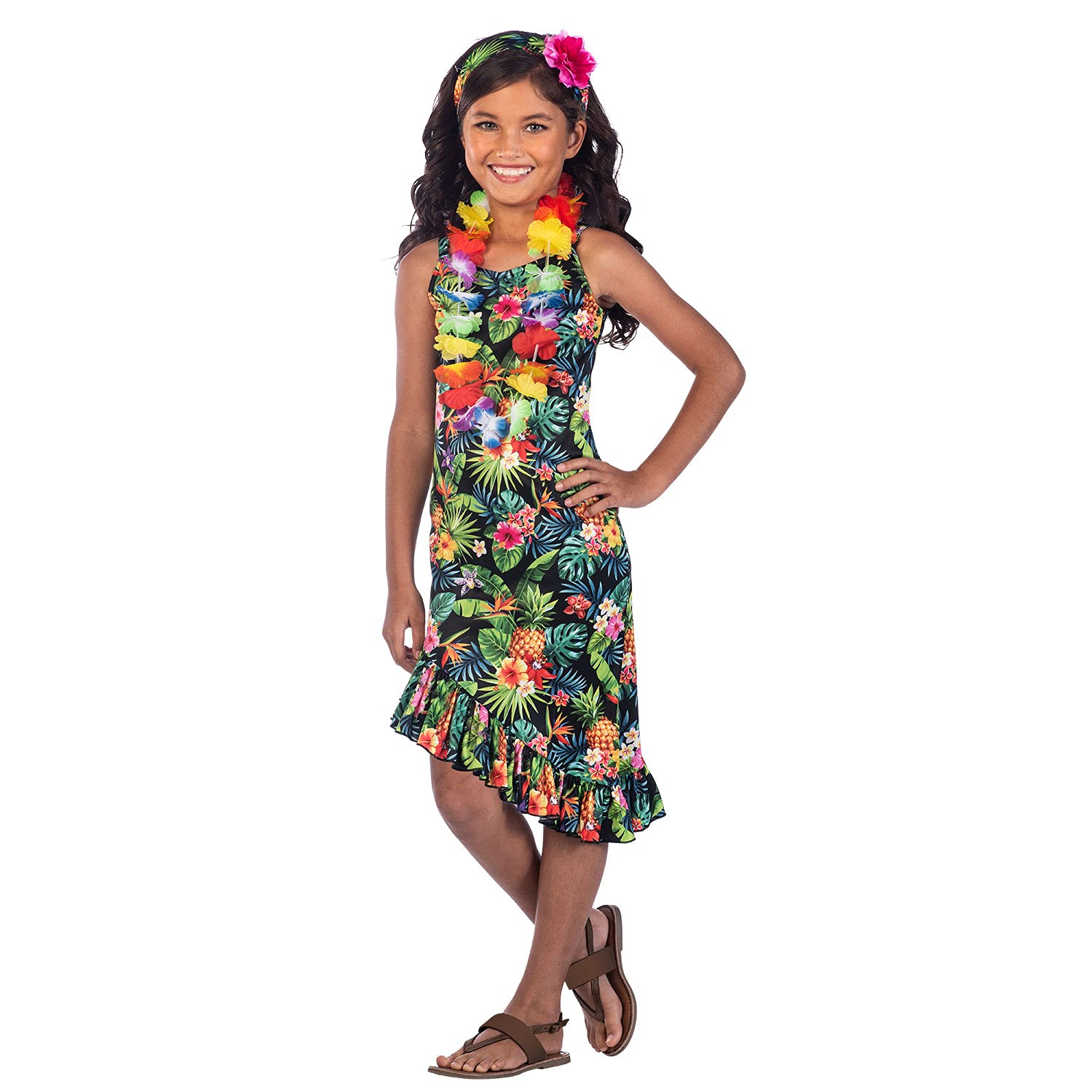 (PKT) (Fix 1/1) (9911417) Child Girls Hawaii Dress Black Costume (4-6yr)
