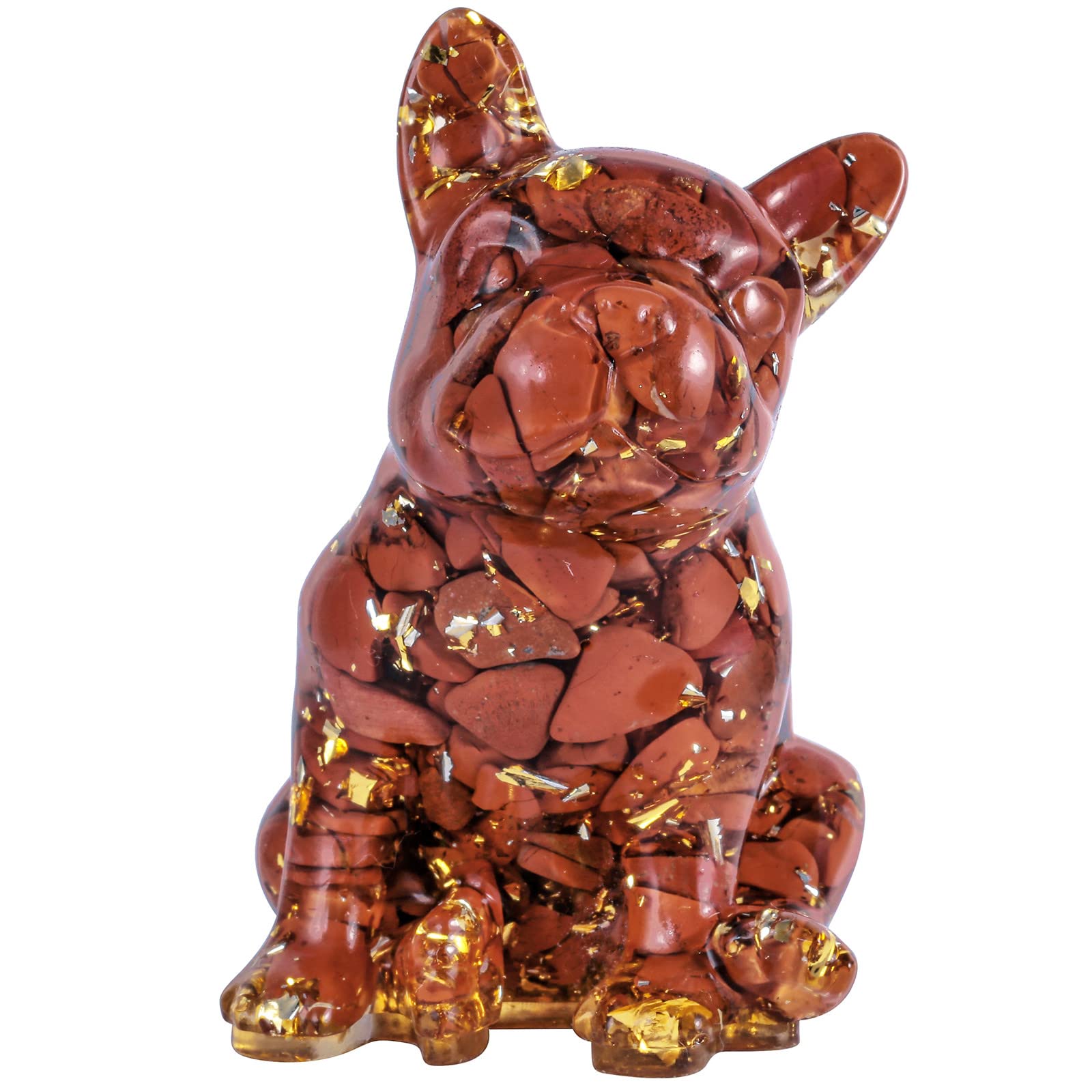 Nupuyai Red Jasper French Bulldog Carved Crystal Animal Statue Ornament, Energy Healing Stone Pocket Figurine Resin Home Office Decor