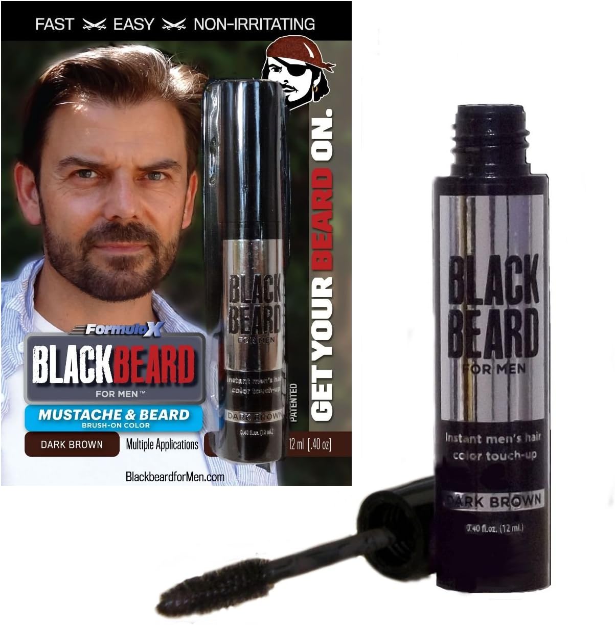 Blackbeard for Men - Instant Brush-On Beard & Mustache Color - 1-pack (Dark Brown)