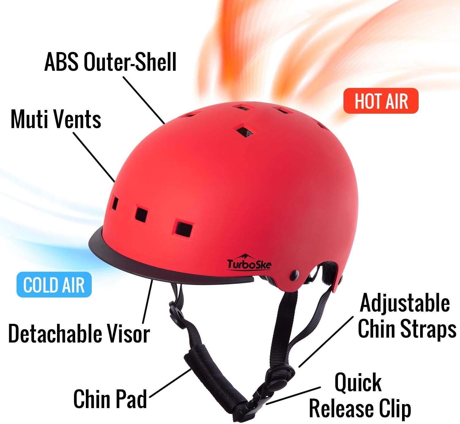 TurboSke Toddler Kids Bike Helmet - Size Adjustable for 3-8 Children Bicycle Skate Skateboard and Scooter, CPSC and ASTM Dual Certified Multi-Sports Safety Helmet for Boys and Girls (Red) : Sports & Outdoors