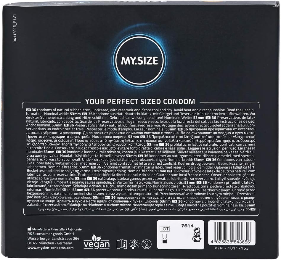 MY.SIZE Classic Premium Condoms Size 3 I 53 mm Width I 36 Pieces Bulk Pack I True to Touch Gossamer I Thin 0.07 mm wall Thickness I Vegan - Image 4