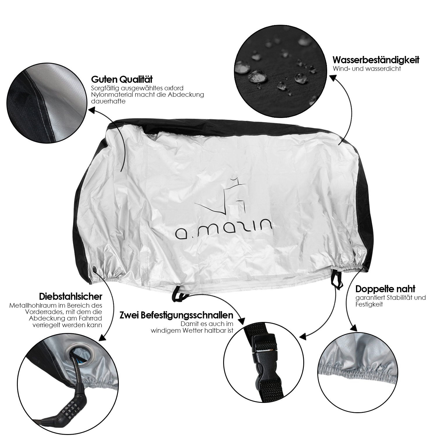 Fahrradabdeckung: Wasserdicht, 300D Oxford, Nylon, Für Zwei Fahrräder mit Befestigungsschnalle und eine Aussparung für das Fahrradschloss, inklusive Eines Aufbewahrungsbeutels