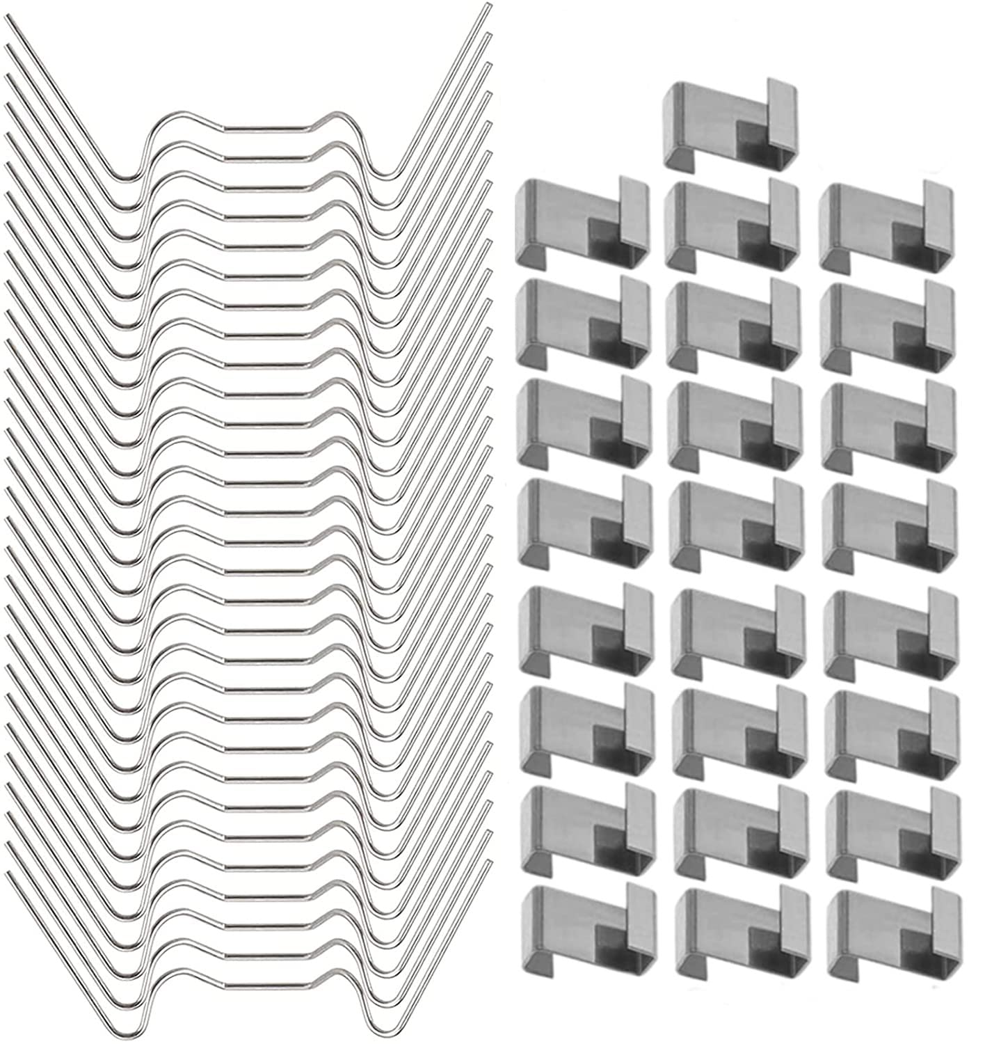 HONGCI 50pcs Stainless Steel Greenhouse Window Clips - 25 Wire & 25 Z Clips for Glass Panes
