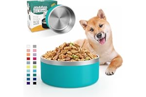 IKITCHEN Dog Bowl for Food and Water, 64 Oz Stainless Steel Pet Feeding Bowl, Durable Non-Skid Double Wall Insulated Heavy Duty with Rubber Bottom for Medium Large Dogs (64 Ounces/8 Cup, Lakeblue)