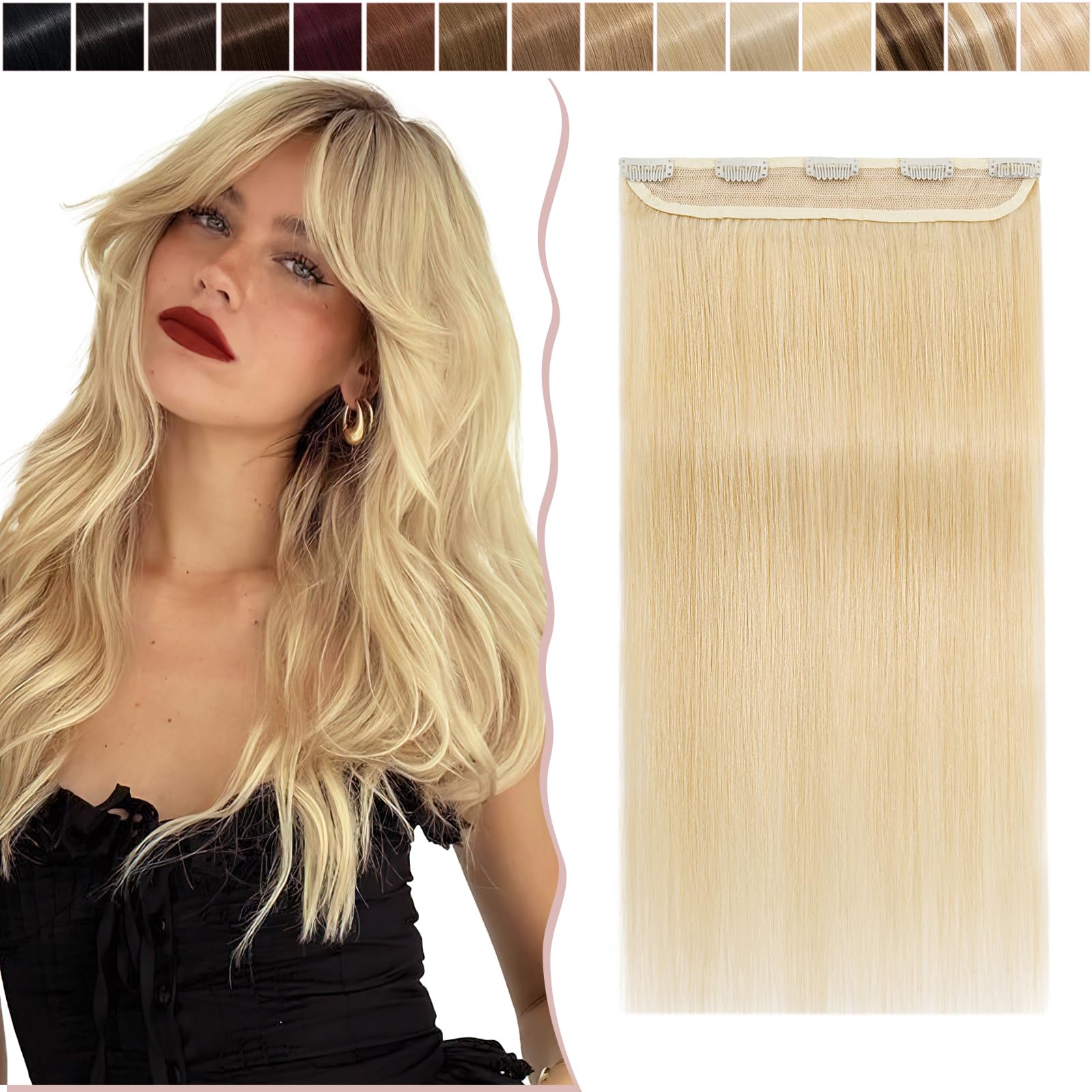 12 inches SEGO One Piece Clip in Remy Real Hair Extensions Human Hair [#613 Bleach Blonde] Hairpieces for Women 3/4 Full Head Straight (40g)