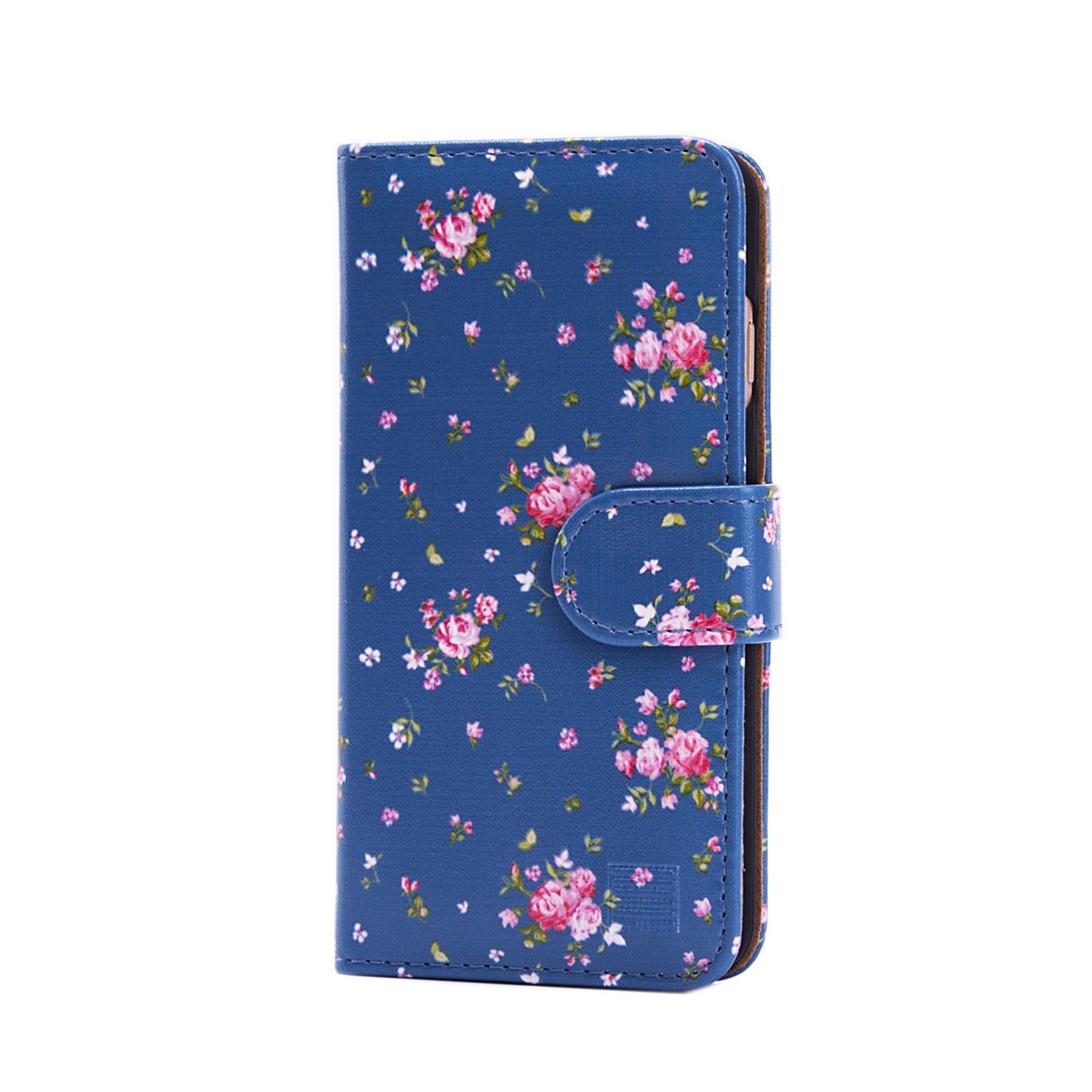 32nd Floral Series - Design PU Leather Book Wallet Case Cover for Apple iPhone 7, 8, SE (2020) & SE (2022), Designer Flower Pattern Wallet Style Flip Case With Card Slots - Vintage Rose Indigo