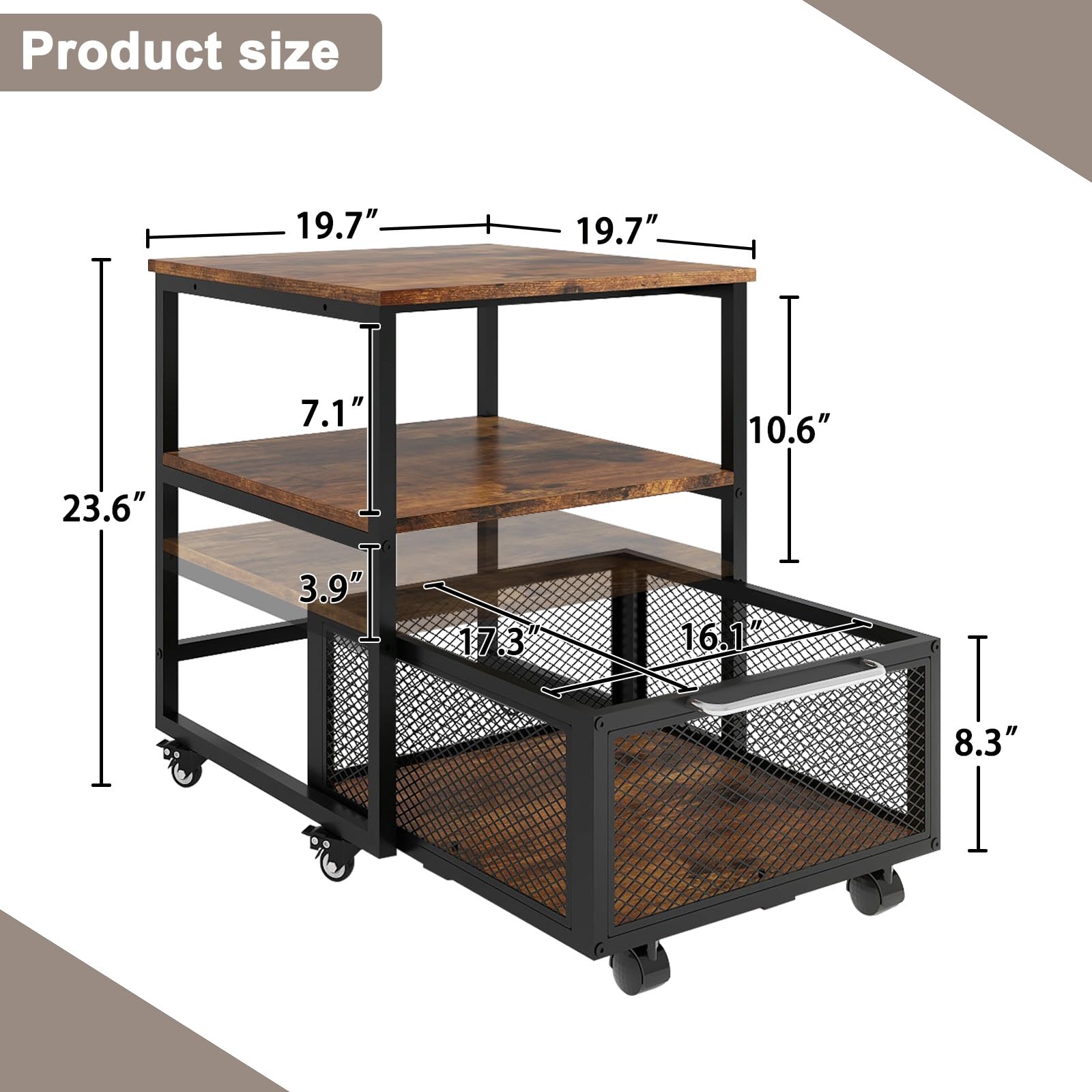 PUNCIA 19.7x19.7in Mini Fridge Stand with Storage and Wheels Heavy Duty Mini Fridge with Adjustable Shelf Table Beverage Refrigerator Stand for Coffee Bar Fridge Cart for Office Home Dorm Apartment