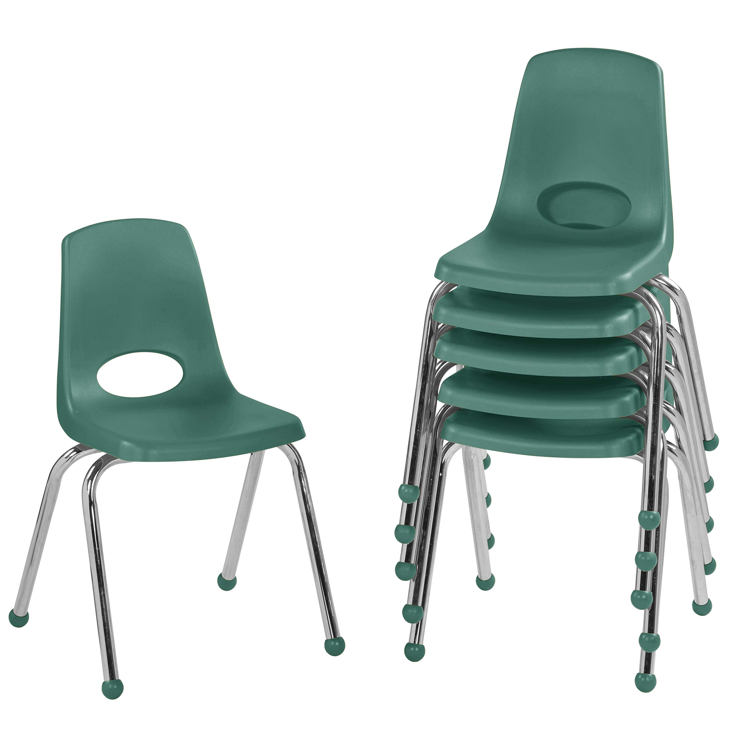Photo 1 of FDP 16" School Stack Chair, Stacking Student Seat with Chromed Steel Legs and Ball Glides; For In-Home Learning or Classroom - Green (6-Pack), 10367-GN