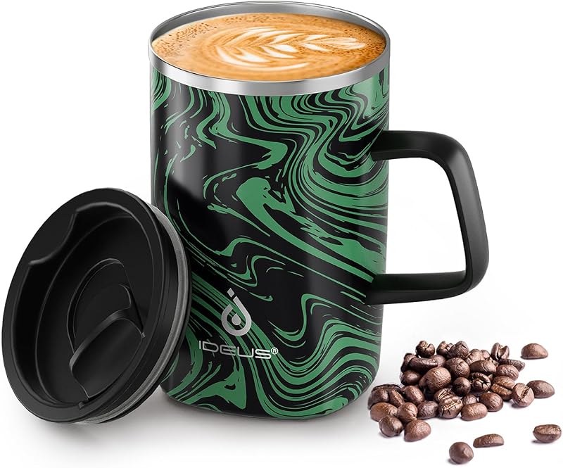 Ideus 16oz Vacuum Insulated Stainless Steel Mug with Handle Green Zebra Fuji