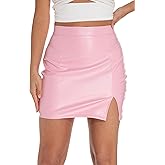 GUANYY Womens Leather Skirt High Waisted Stretchy Slit Faux Pleather Bodycon Party Mini Skirts