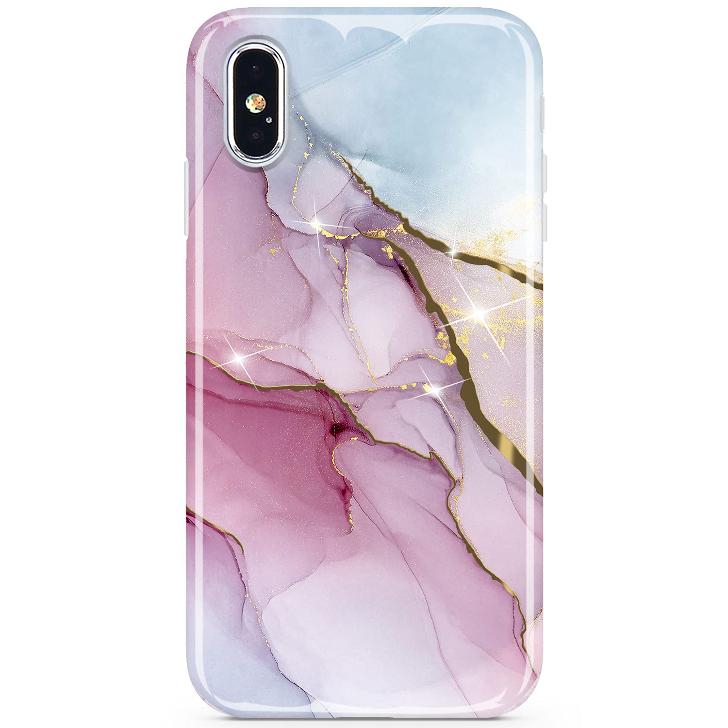 JIAXIUFEN Compatible with iPhone X iPhone XS Case Gold Electroplated Glitter Marble Slim Shockproof TPU Soft Rubber Silicone Cover Phone Case for for iPhone X iPhone XS - Purple Blue — image 1
