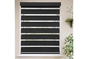 MYshade Roller Shades Zebra Blinds for Indoor Windows Cordless Day and Night Light Filtering Dual Layer Roller Window Blinds & Shades, Easy to Install, Size 45" W x 72" H, Black