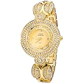 JewelryWe Womens Iced Out Watch Diamond Rhinestones Gold/Silver Wristwatch Quartz Analog Dress Watch for Valentine's Day