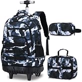 ACESAK 3PCS Camo Rolling Backpack for Boys with Lunch Box Pencil Case | Camo Backpack with Wheels for Boys Tactical Military Kids Suitcase for Teens Elementary Middle High School (Camo Lightning)