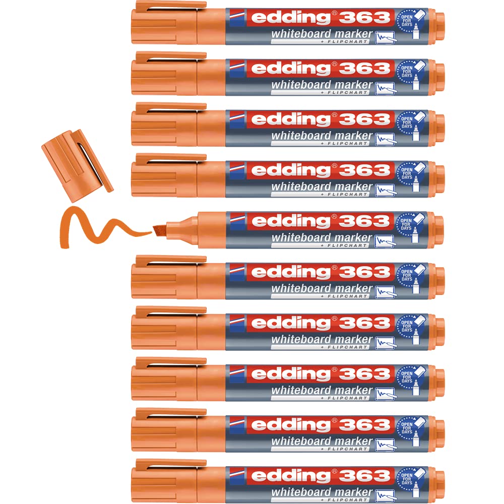 edding 363 whiteboard marker - orange - 10 whiteboard pens - chisel tip 1-5 mm - whiteboard pen dry wipe - for whiteboards, flipcharts, pinboards, magnetic and memo boards - sketchnotes